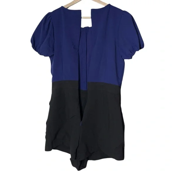 Anthropologie Maeve Puff-Sleeve Colorblock Scallop Pearl Romper Dress Size 6 - Picture 7 of 14